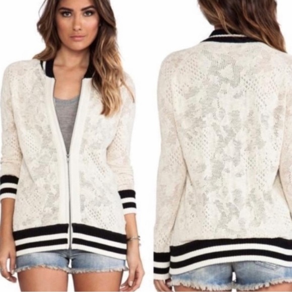 Free People Ivory Lace Varsity Bomber Jacket, size XS - Picture 1 of 5